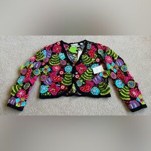 NWT Marisa Christina L Open crochet Christmas sweater Cardigan
